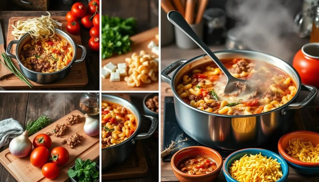 Cheeseburger Macaroni Soup Cooking Process