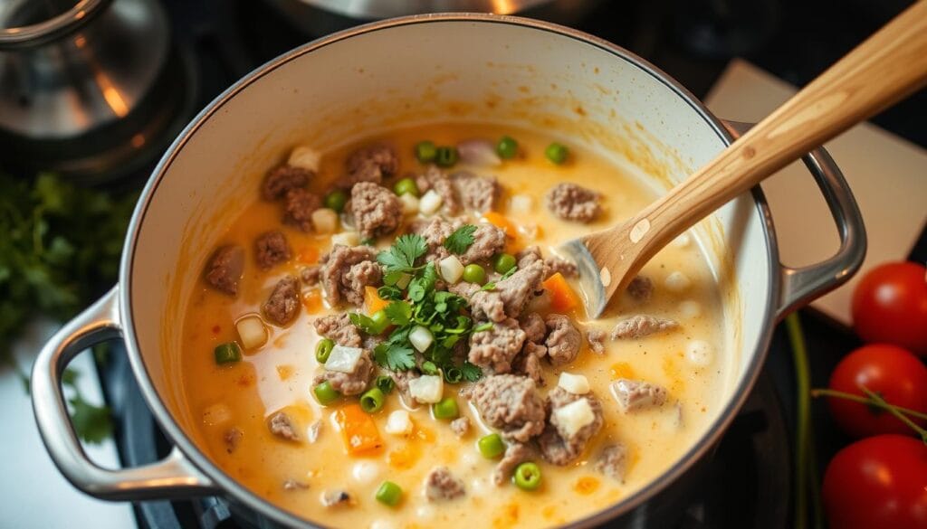 Creamy Cheeseburger Soup Base Preparation