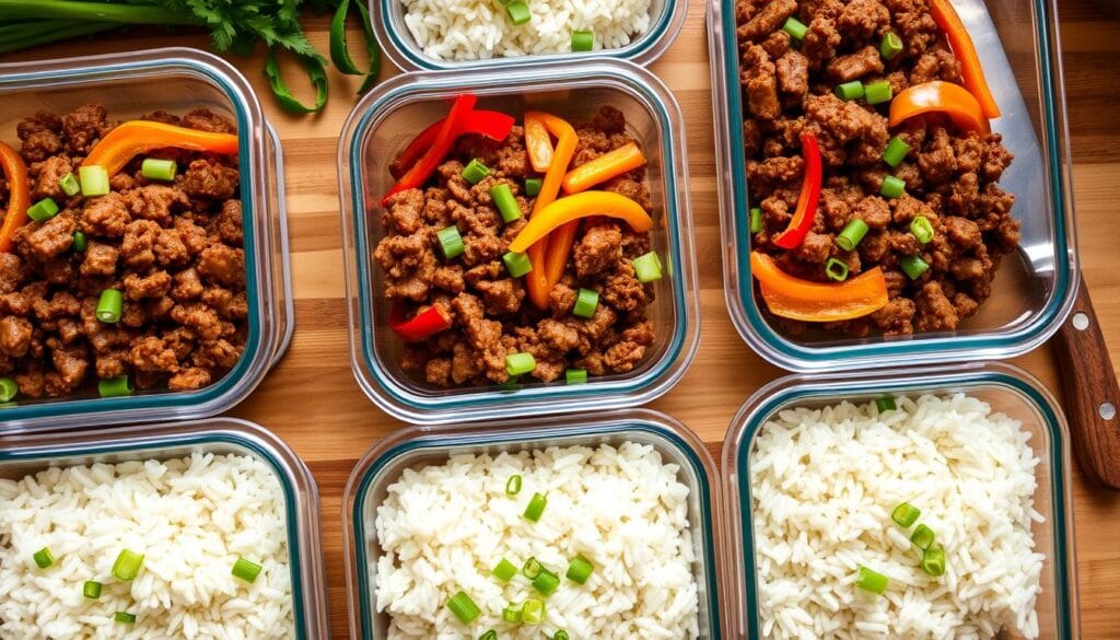 ground beef and rice meal prep