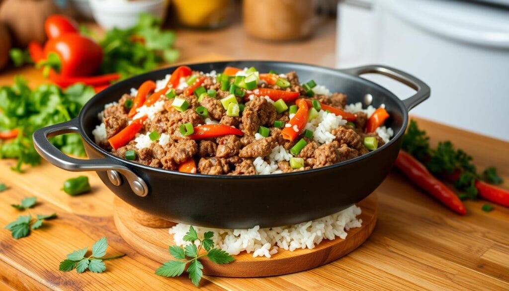 quick ground beef and rice skillet