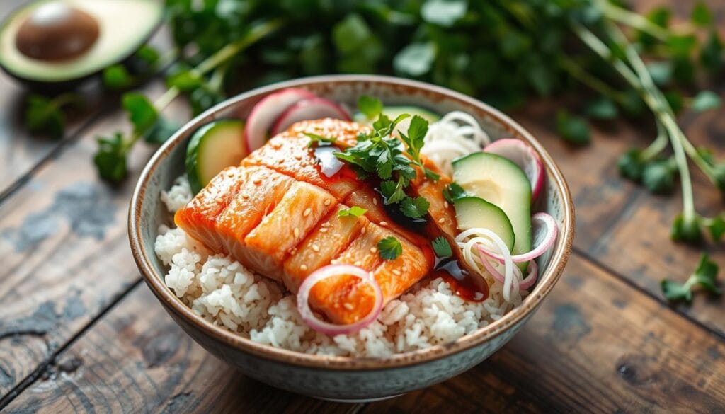 salmon rice bowl